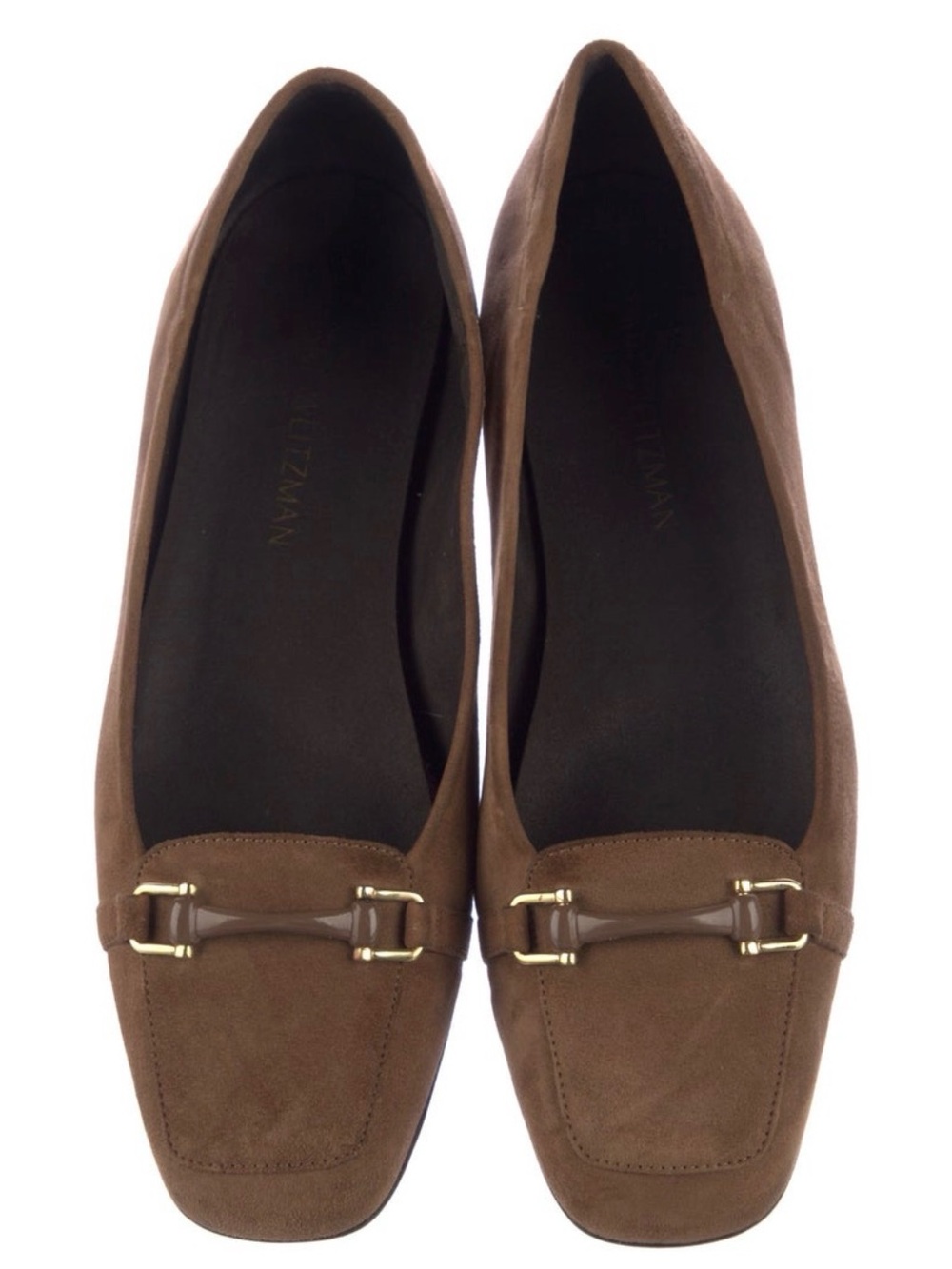 Stuart Weitzman Brown Suede Loafers with Gold Accent